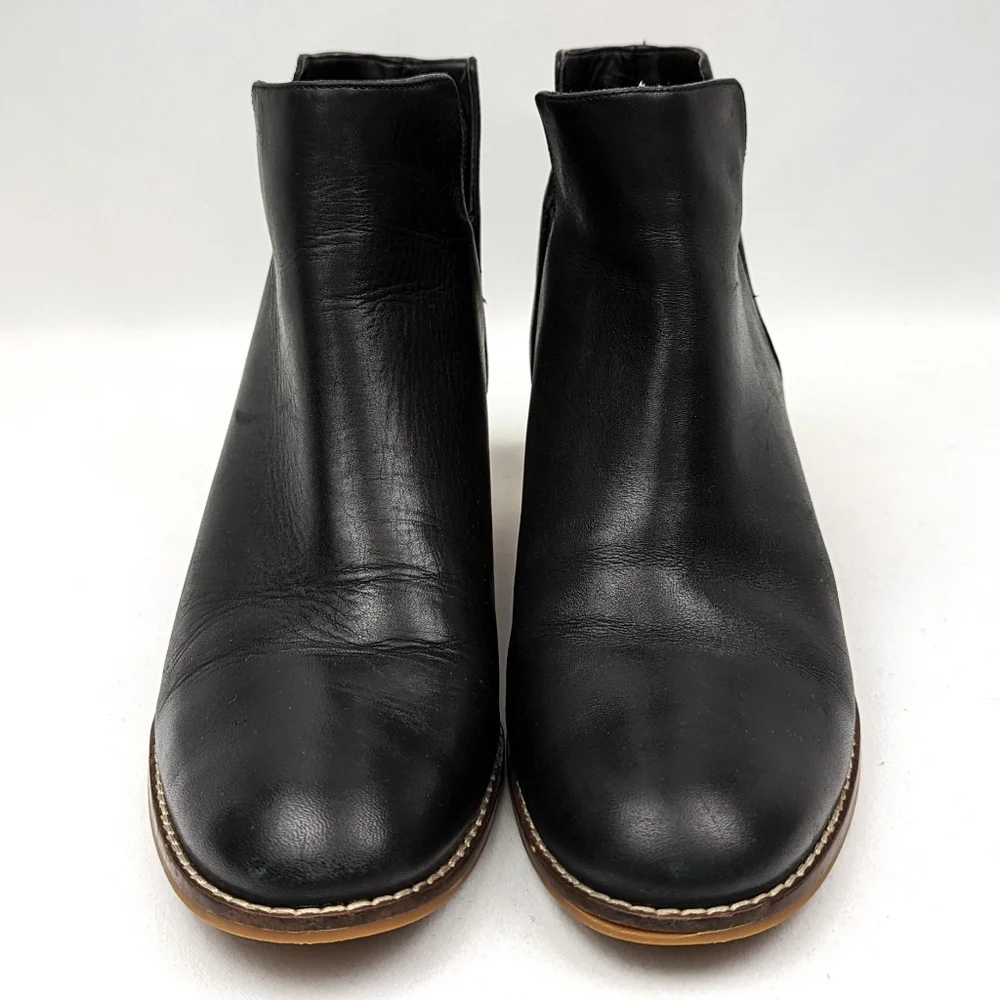 Cole Haan Abbot Ankle Boot Leather Notched Pull On Block Heel Chelsea Black 9